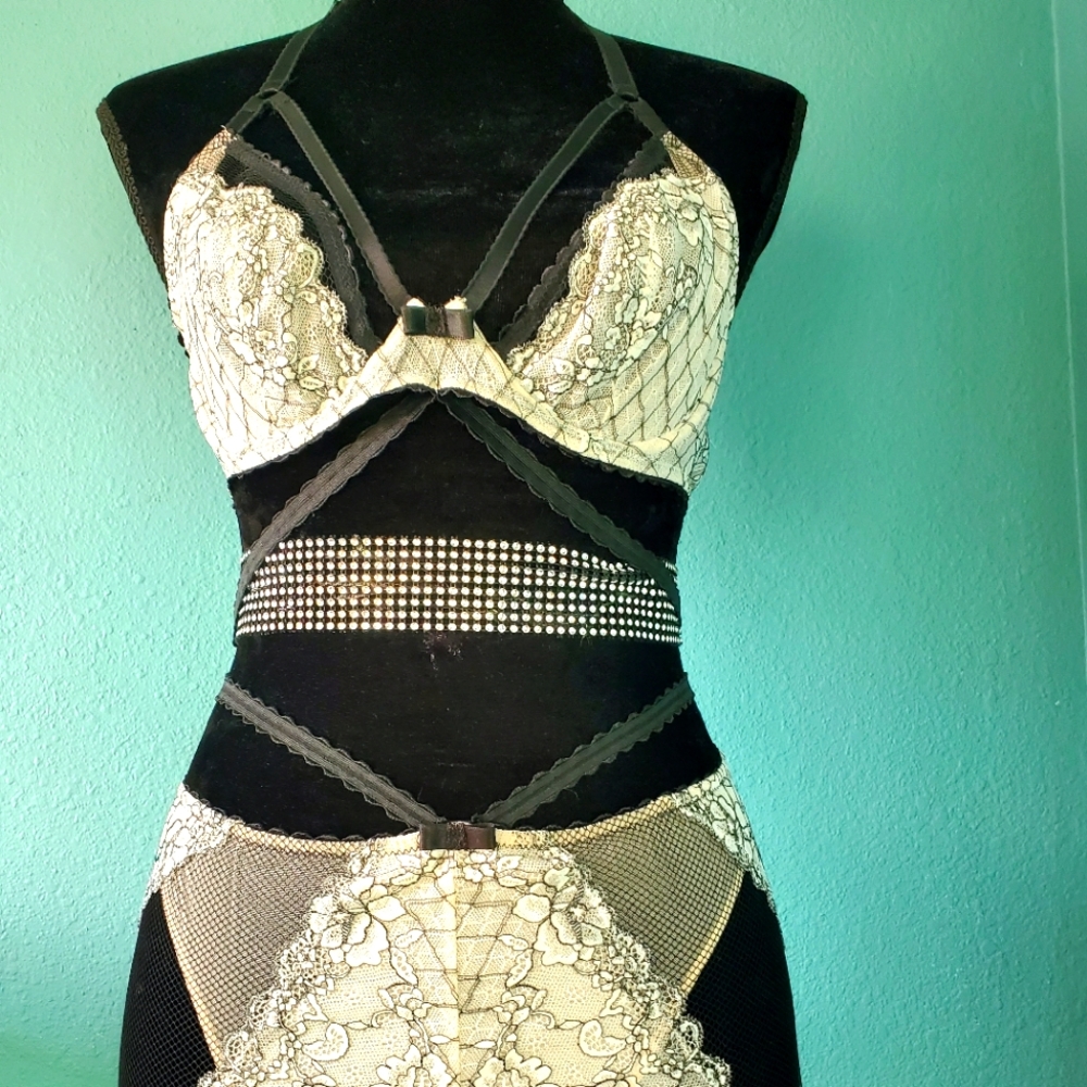 VICTORIA SECRET BRA AND GARTER Thongs Set